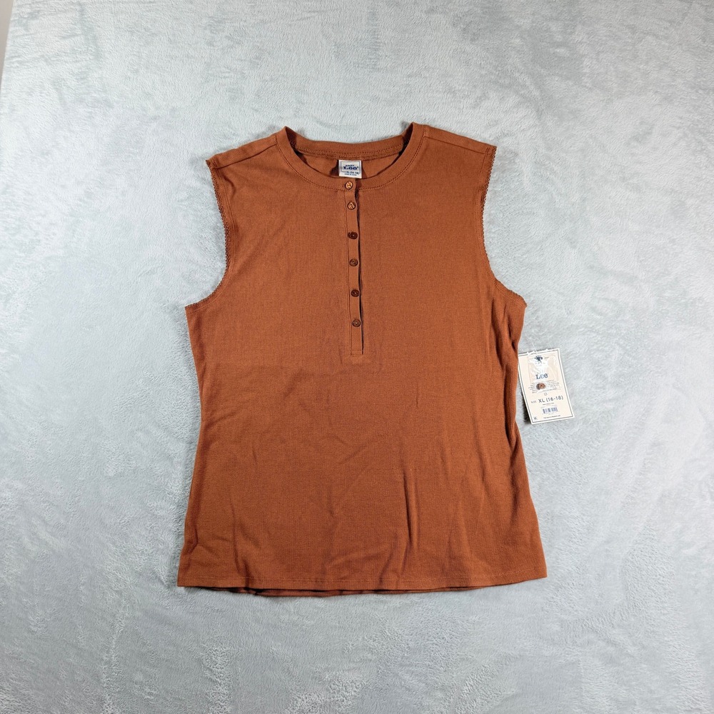Kacey Lee V-Neck Henley Ribbed Tank Top Rawhide Brown Womens XL NWT